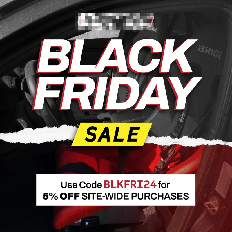 Black Friday ad: 'Black Friday Savings for your JDM project car' over a grey Nissan, with Honda, Subaru, Toyota and Nissan logos