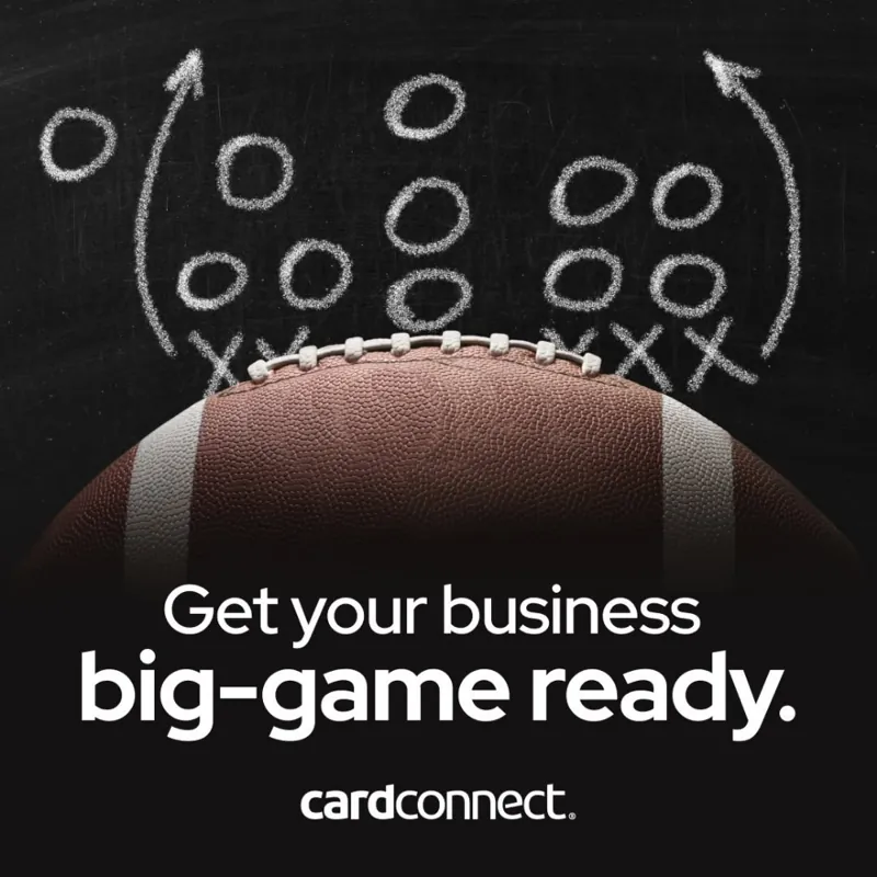 Paid social ad: a football with a chalkboard play diagram, headline 'Get your business big-game ready'